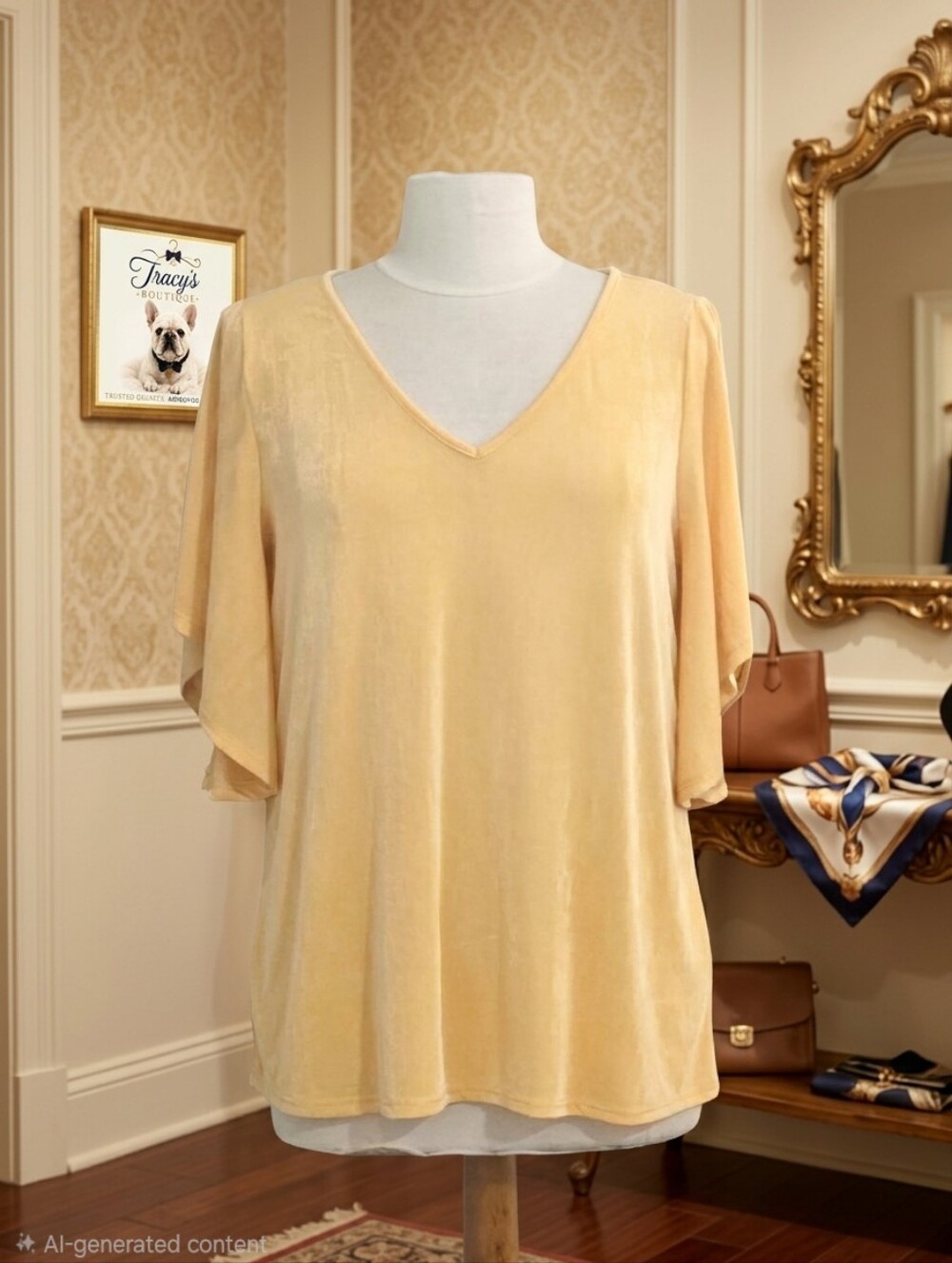 Sew In Love Yellow Split Flutter Sleeve V Neck Top Size Small